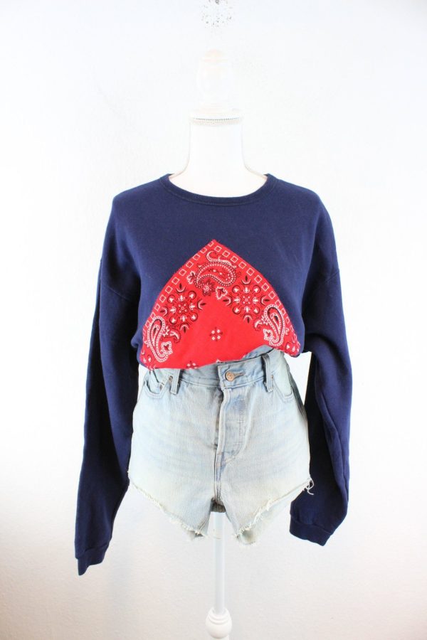 Vintage Red Bandana Crop Sweatshirt (L) Angebot